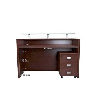 Harrera R06-14 Modern Reception Desk with Lockable 3 Drawer Filing Cabinet - White (140cm, Apple Cherry)