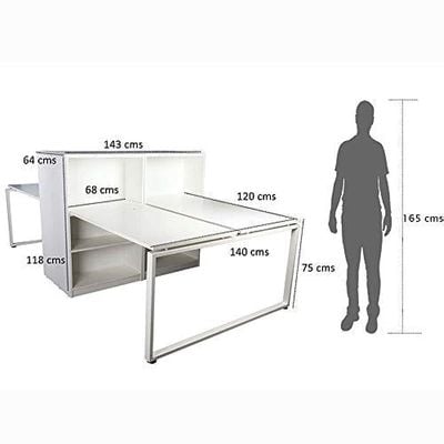 Projekt Modern Workstation Design With Side Cabinet Bookcase Metal Frame (240 CM)