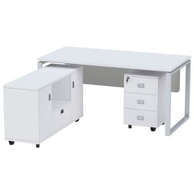 Carre 5116 L Extension Office Workstation With Side Cabinet Finished Melamine -W160Cms X D160Cms X H75Cms (White)