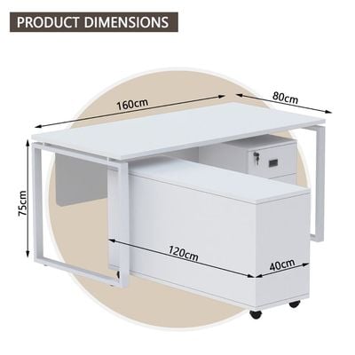 Carre 5116 L Extension Office Workstation With Side Cabinet Finished Melamine -W160Cms X D160Cms X H75Cms (White)