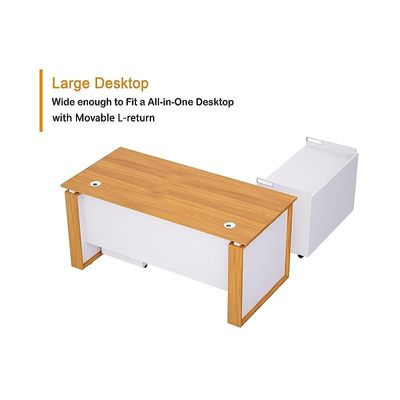 Zelda Melamine M191-16 L Shape Modern Desk Side Return Storage Unit with 2 Drawers - Light Walnut/White