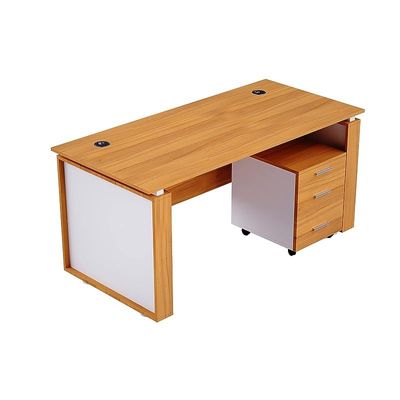 Zelda Contemporary Office Desk with Three Drawer Filing Cabinet - Light Walnut/White (140Cm)