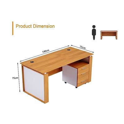 Zelda Contemporary Office Desk with Three Drawer Filing Cabinet - Light Walnut/White (140Cm)