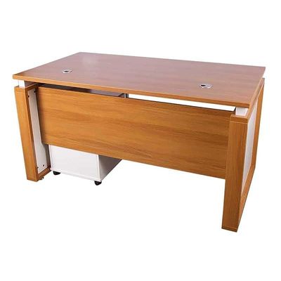 Zelda Contemporary Office Desk with Three Drawer Filing Cabinet - Light Walnut/White (140Cm)