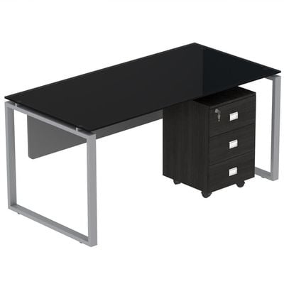 Carre Modern Workstation Desk Steel Square Metal Legs With Silver Modesty Panel (120CM, Black)