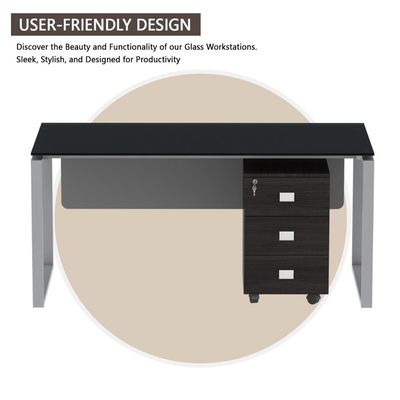 Carre Modern Workstation Desk Steel Square Metal Legs With Silver Modesty Panel (120CM, Black)