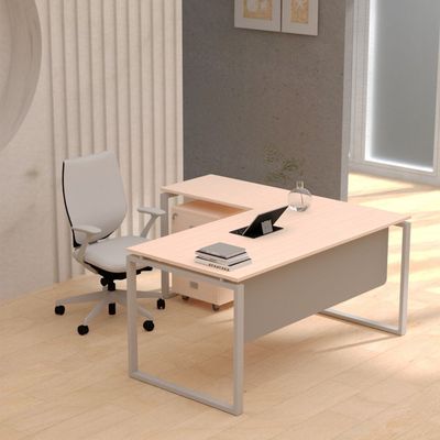 Carre 5116L Modern Workstation Desk Steel Square Metal Legs With Silver Modesty Panel- W160Cms X D160Cms X H75Cms (Oak)