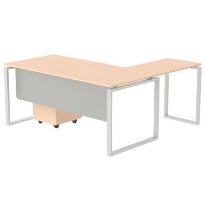 Carre 5116L Modern Workstation Desk Steel Square Metal Legs With Silver Modesty Panel- W160Cms X D160Cms X H75Cms (Oak)