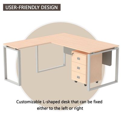 Carre 5116L Modern Workstation Desk Steel Square Metal Legs With Silver Modesty Panel- W160Cms X D160Cms X H75Cms (Oak)