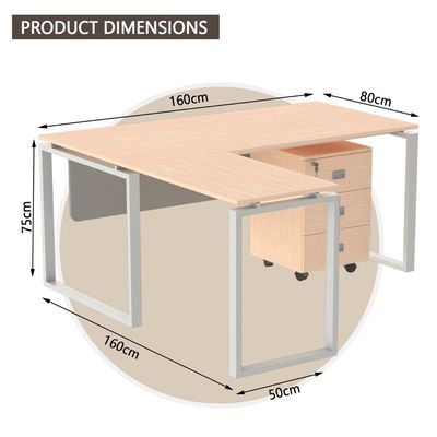 Carre 5116L Modern Workstation Desk Steel Square Metal Legs With Silver Modesty Panel- W160Cms X D160Cms X H75Cms (Oak)