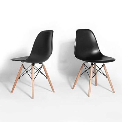 Black Shell Dining Chair - Mid-Century Modern Eames DSW - Set of 2