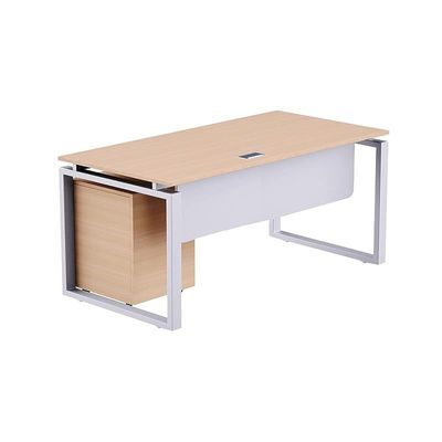Carre Modern Workstation Desk Steel Square Metal Legs With Silver Modesty Panel (140cm, Oak)