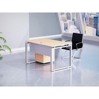 Carre Modern Workstation Desk Steel Square Metal Legs With Silver Modesty Panel (140cm, Oak)