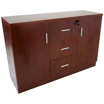 Melamine On Mdf 1147 - Contemporary and Tough Wooden Storage Cabinet With Three Drawer Storage - W120Cms X D40Cms X H80Cms (Apple Cherry)