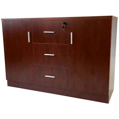 Melamine On Mdf 1147 - Contemporary and Tough Wooden Storage Cabinet With Three Drawer Storage - W120Cms X D40Cms X H80Cms (Apple Cherry)