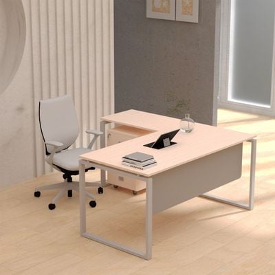 Carre 5114L Modern Workstation Desk Contemporary Look Office Table With 3 Drawers Mobile Storage - W140Cms X D160Cms X H75Cms (White) (140cm, Oak)