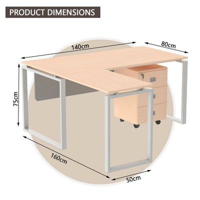 Carre 5114L Modern Workstation Desk Contemporary Look Office Table With 3 Drawers Mobile Storage - W140Cms X D160Cms X H75Cms (White) (140cm, Oak)