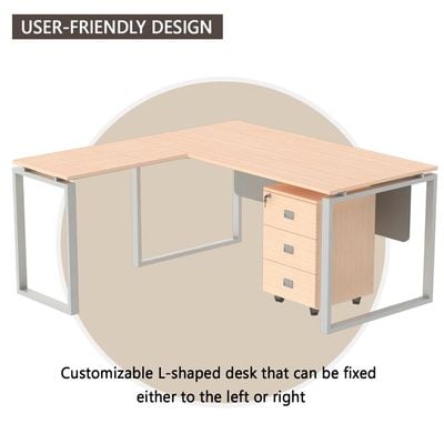 Carre 5114L Modern Workstation Desk Contemporary Look Office Table With 3 Drawers Mobile Storage - W140Cms X D160Cms X H75Cms (White) (140cm, Oak)