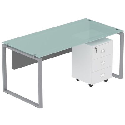 Carre Modern Workstation Desk Steel Square Metal Legs With Silver Modesty Panel (120CM, White)