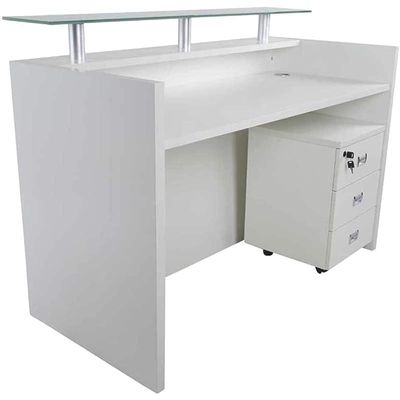 Harrera R06-14 Modern Reception Desk with Lockable 3 Drawer Filing Cabinet - White (140cm, White)