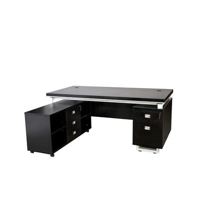 Melamine On Mdf Schwarz 1180 Modern Executive Desk -With Stylish Square Legs and Drawer Storage -W180Cms X D160Cms X H76.1Cms (Black)