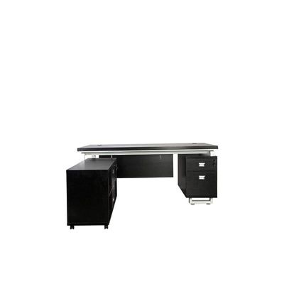 Melamine On Mdf Schwarz 1180 Modern Executive Desk -With Stylish Square Legs and Drawer Storage -W180Cms X D160Cms X H76.1Cms (Black)