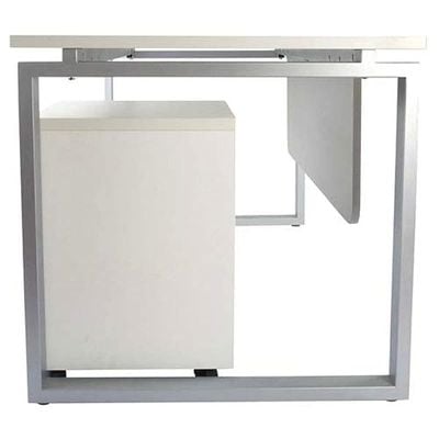 Carre Modern Workstation Desk Steel Square Metal Legs With Silver Modesty Panel (160cm, White)