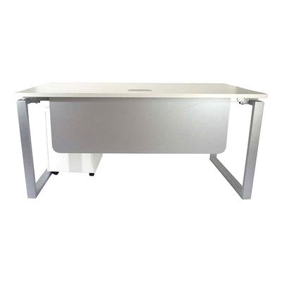 Carre Modern Workstation Desk Steel Square Metal Legs With Silver Modesty Panel (160cm, White)