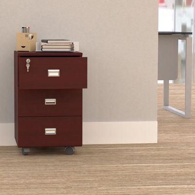 Stazion 3 Drawer Mobile Storage Unit Modern Office Furniture with Cabinets &amp; Drawers Functional 3 Drawers Storage Finished with Melamine on MDF &amp; Castor Wheels Cherry, No Installation Required