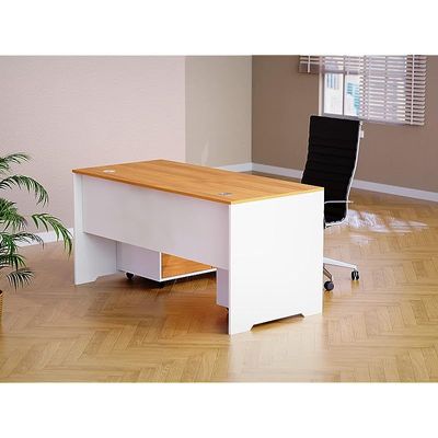 Zelda Melamine 246 16 L Shape Modern Desk Side Return Storage Unit with 2 Drawers - Light Walnut/White