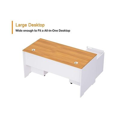 Zelda Melamine 246 16 L Shape Modern Desk Side Return Storage Unit with 2 Drawers - Light Walnut/White