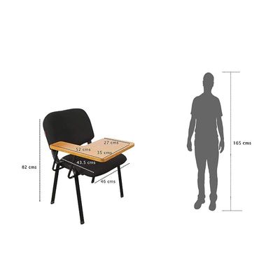 Gamma 502W Student Chair Durable Metal Legs - Padded Seat Cushion - Student Writing Chair - Ergonomic Design - (Black)
