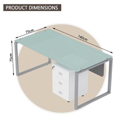 Carre Modern Workstation Desk Steel Square Metal Legs With Silver Modesty Panel (140CM, White)