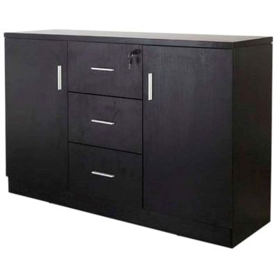 Melamine On Mdf 1147 - Contemporary and Tough Wooden Storage Cabinet With Three Drawer Storage - W120Cms X D40Cms X H80Cms (Black)