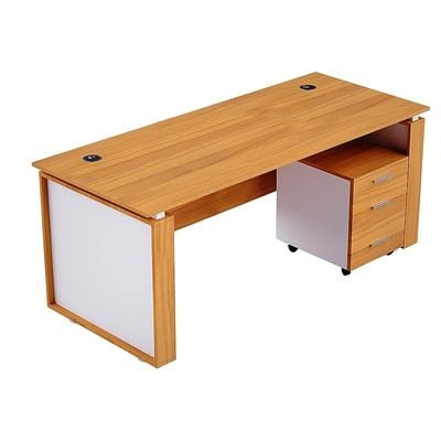 Zelda Contemporary Office Desk with Three Drawer Filing Cabinet - Light Walnut/White (160Cm)