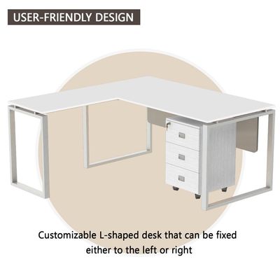 Carre 5114L Modern Workstation Desk Contemporary Look Office Table With 3 Drawers Mobile Storage - W140Cms X D160Cms X H75Cms (White) (140cm, White)