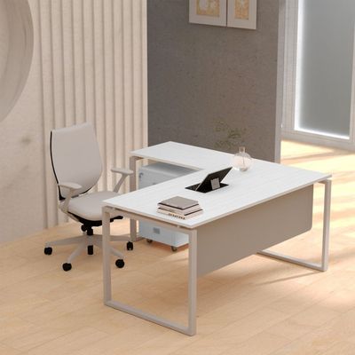 Carre 5114L Modern Workstation Desk Contemporary Look Office Table With 3 Drawers Mobile Storage - W140Cms X D160Cms X H75Cms (White) (140cm, White)