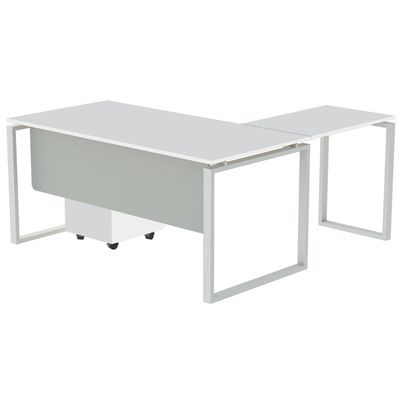 Carre 5114L Modern Workstation Desk Contemporary Look Office Table With 3 Drawers Mobile Storage - W140Cms X D160Cms X H75Cms (White) (140cm, White)
