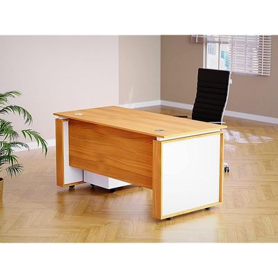 Zelda Contemporary Office Desk with Three Drawer Filing Cabinet - Light Walnut/White (120Cm)