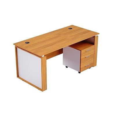 Zelda Contemporary Office Desk with Three Drawer Filing Cabinet - Light Walnut/White (120Cm)