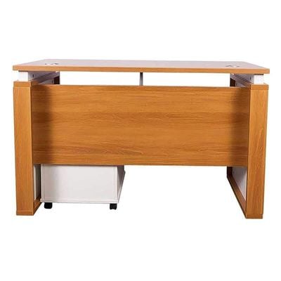 Zelda Contemporary Office Desk with Three Drawer Filing Cabinet - Light Walnut/White (120Cm)