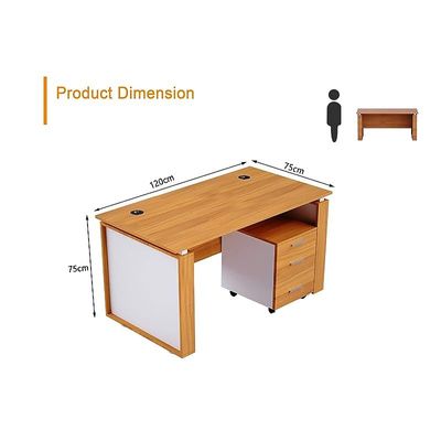 Zelda Contemporary Office Desk with Three Drawer Filing Cabinet - Light Walnut/White (120Cm)