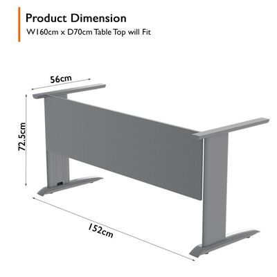 Stazion 1010 Frame and Leg by - Tough and Contemporary Metal Table Frame with Square Embossed Front Panel and Aluminium Built - 72.5cms x 112cms x 56cms (Stazion 1410)