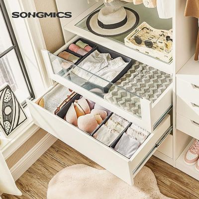 Songmics Drawer Organisers, Dresser Dividers, Set of 6, Foldable Fabric Storage Boxes for Socks, Underwear, Bras, Ties, Scarves, Grey RDZ06G by Mahmayi