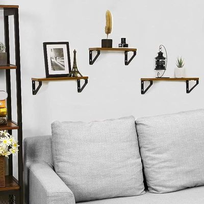 Vasagle Floating Shelves Wall Mounted, Industrial Shelf, Set Of 3, Stable Display Stand For Living Room, Bathroom, Kitchen, Rustic Brown Ulws33Bx, &amp; Black by Mahmayi