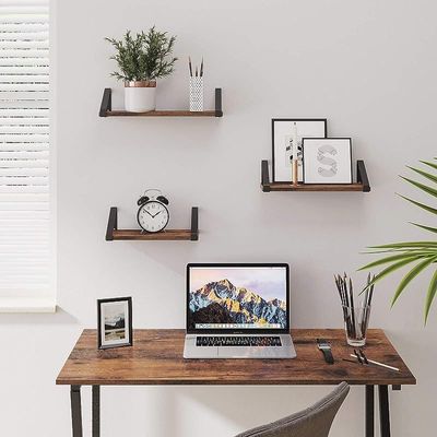 Vasagle Floating Shelves Wall Mounted, Industrial Shelf, Set Of 3, Stable Display Stand For Living Room, Bathroom, Kitchen, Rustic Brown Ulws33Bx, &amp; Black by Mahmayi