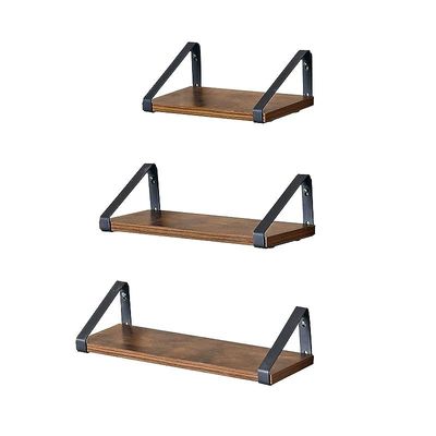 Vasagle Floating Shelves Wall Mounted, Industrial Shelf, Set Of 3, Stable Display Stand For Living Room, Bathroom, Kitchen, Rustic Brown Ulws33Bx, &amp; Black by Mahmayi