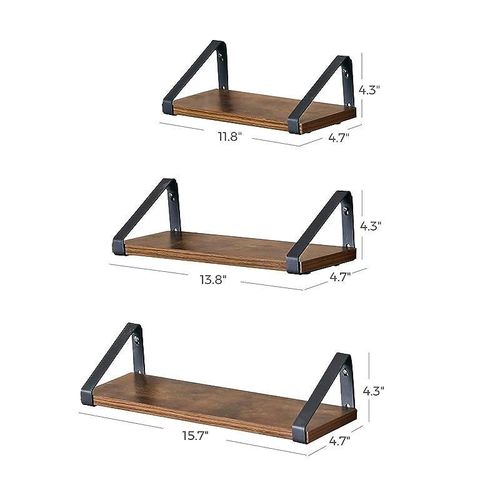 Floating Shelves Wall Mounted, Industrial Shelf, Set Of 3, Stable Display Stand For Living Room, Bathroom, Kitchen, Rustic Brown Ulws33Bx, &amp; Black