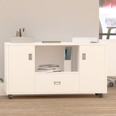 Mahmayi Melamine On Mdf Carre 239 Side Extension Cabinet - Contemporary and Spacious Wooden Cabinet With Shelves and Drawer Storage (White)