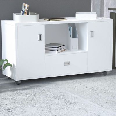 Mahmayi Melamine On Mdf Carre 239 Side Extension Cabinet - Contemporary and Spacious Wooden Cabinet With Shelves and Drawer Storage (White)